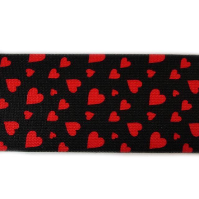 Zwart elastiek met rode hartjes-Fournituren.nl